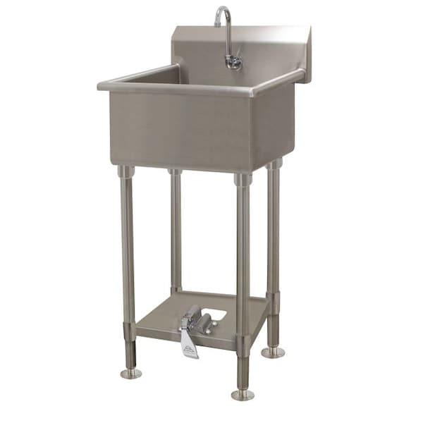 12 Deep NSF 14 Ga. 304 SS Floor Mt Sink - Toe-push Operated Faucet